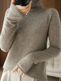 Online Women's Sweater Pullover Sweater Jumper Casual Soft Pure Color Ribbed Turtleneck Knitted Long Sleeve Regular Tops Knit Outdoor Daily Weekend Pink Camel Fall Winter Women Pullovers & Tops