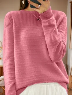Women's Sweater Pullover Sweater Jumper Crew Neck Knit Knitted Spring Fall Home Daily Holiday Daily Soft Long Sleeve Pure Color Pink Red Women Pullovers & Tops