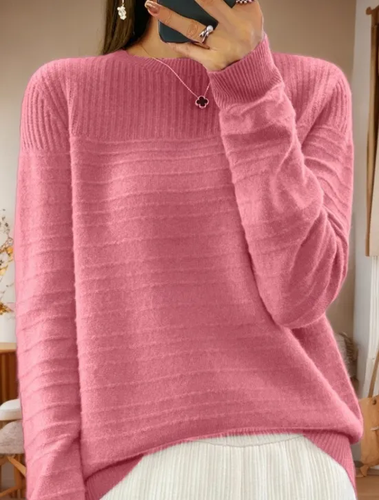 Women's Sweater Pullover Sweater Jumper Crew Neck Knit Knitted Spring Fall Home Daily Holiday Daily Soft Long Sleeve Pure Color Pink Red Women Pullovers & Tops