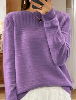 Women's Sweater Pullover Sweater Jumper Crew Neck Knit Knitted Spring Fall Home Daily Holiday Daily Soft Long Sleeve Pure Color Pink Red Women Pullovers & Tops