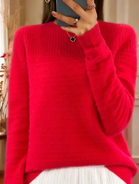 Women's Sweater Pullover Sweater Jumper Crew Neck Knit Knitted Spring Fall Home Daily Holiday Daily Soft Long Sleeve Pure Color Pink Red Women Pullovers & Tops
