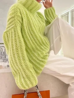 New Women's Sweater Pullover Sweater Jumper Casual Soft Pure Color Chunky Turtleneck Knitted Long Sleeve Regular Tops Knit Outdoor Daily Weekend Pink Blue Fall Winter Women Pullovers & Tops