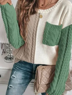 Online Women's Sweater Pullover Sweater Jumper Casual Soft Pure Color Cable Crew Neck Pocket Knitted Long Sleeve Regular Tops Knit Outdoor Daily Weekend Orange Fall Winter Women Pullovers & Tops