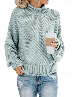 Sale Women's Sweater Pullover Sweater Jumper Casual Soft Solid Color Ribbed Crew Neck Knitted Long Sleeve Regular Tops Knit Outdoor Daily Weekend Black Blue Fall Winter Women Pullovers & Tops