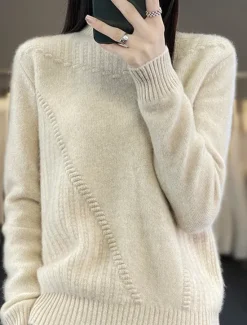 Women's Sweater Pullover Sweater Jumper Casual Soft Pure Color Ribbed Turtleneck Knitted Long Sleeve Regular Tops Knit Outdoor Daily Weekend White Red Fall Winter Women Pullovers & Tops