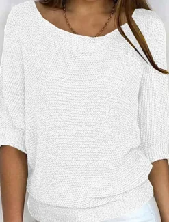 New Women's Sweater Pullover Sweater Jumper Casual Soft Pure Color Ribbed V Neck Knitted Long Sleeve Regular Tops Knit Outdoor Daily Weekend Black White Fall Winter Women Pullovers & Tops