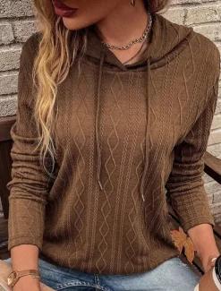 Clearance Women's Sweater Pullover Sweater Jumper Casual Soft Pure Color Ribbed Hooded Knitted Long Sleeve Regular Tops Knit Outdoor Daily Weekend Wine Brown Fall Winter Women Pullovers & Tops