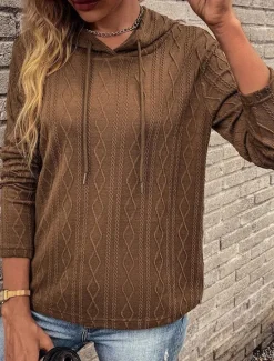Clearance Women's Sweater Pullover Sweater Jumper Casual Soft Pure Color Ribbed Hooded Knitted Long Sleeve Regular Tops Knit Outdoor Daily Weekend Wine Brown Fall Winter Women Pullovers & Tops