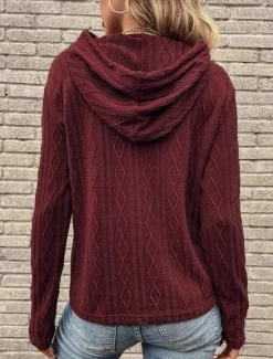 Clearance Women's Sweater Pullover Sweater Jumper Casual Soft Pure Color Ribbed Hooded Knitted Long Sleeve Regular Tops Knit Outdoor Daily Weekend Wine Brown Fall Winter Women Pullovers & Tops