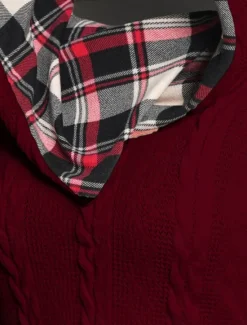 Women's Sweater Pullover Sweater Jumper Casual Soft Plaid Ribbed Hooded Patchwork Knitted Long Sleeve Regular Tops Knit Outdoor Daily Weekend Wine Beige Fall Winter Women Pullovers & Tops