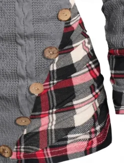 Women's Sweater Pullover Sweater Jumper Casual Soft Plaid Ribbed Hooded Patchwork Knitted Long Sleeve Regular Tops Knit Outdoor Daily Weekend Wine Beige Fall Winter Women Pullovers & Tops