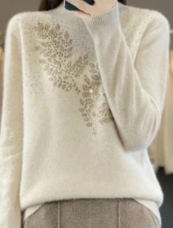 Online Women's Sweater Pullover Sweater Jumper Casual Soft Pure Color Ribbed Stand Collar Knitted Long Sleeve Regular Tops Knit Outdoor Daily Weekend Camel Beige Fall Winter Women Pullovers & Tops