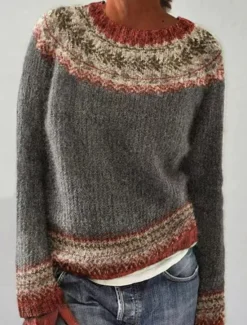 Best Women's Sweater Pullover Sweater Jumper Casual Soft Floral Graphic Ribbed Crew Neck Knitted Long Sleeve Regular Tops Knit Outdoor Daily Weekend Blue Dark Gray Fall Winter Women Pullovers & Tops