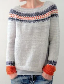 Women's Sweater Pullover Sweater Jumper Casual Soft Striped Ribbed Crew Neck Knitted Long Sleeve Regular Tops Knit Outdoor Daily Weekend Blue Khaki Fall Winter Women Pullovers & Tops