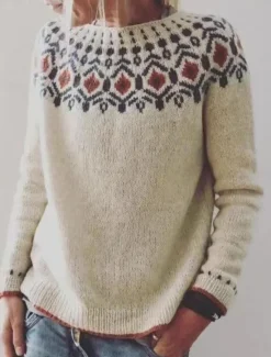Women's Sweater Pullover Sweater Jumper Casual Soft Striped Ribbed Crew Neck Knitted Long Sleeve Regular Tops Knit Outdoor Daily Weekend Blue Khaki Fall Winter Women Pullovers & Tops