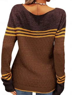 Sale Women's Sweater Pullover Sweater Jumper Casual Soft Striped Ribbed Crew Neck Patchwork Knitted Long Sleeve Regular Tops Knit Outdoor Daily Weekend Pink Orange Fall Winter Women Pullovers & Tops