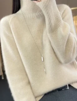 Discount Women's Sweater Pullover Sweater Jumper Casual Soft Pure Color Ribbed Crew Neck Knitted Long Sleeve Regular Tops Knit Outdoor Daily Weekend White Red Fall Winter Women Pullovers & Tops