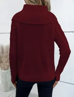 Clearance Women's Sweater Pullover Sweater Jumper Casual Soft Pure Color Ribbed Turtleneck Buttons Knitted Long Sleeve Regular Tops Knit Outdoor Daily Weekend Wine Khaki Fall Winter Women Pullovers & Tops