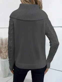 Clearance Women's Sweater Pullover Sweater Jumper Casual Soft Pure Color Ribbed Turtleneck Buttons Knitted Long Sleeve Regular Tops Knit Outdoor Daily Weekend Wine Khaki Fall Winter Women Pullovers & Tops
