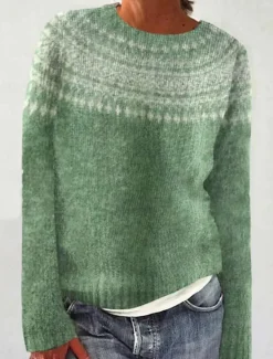 Outlet Women's Sweater Pullover Sweater Jumper Casual Soft Geometric Ribbed Crew Neck Knitted Long Sleeve Regular Tops Knit Outdoor Daily Weekend Black Light Green Fall Winter Women Pullovers & Tops