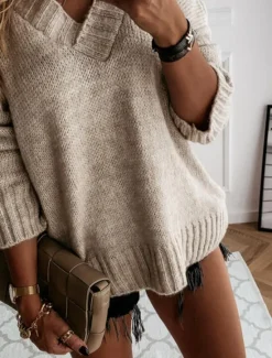 Outlet Women's Sweater Solid Color Casual Long Sleeve Loose Sweater Cardigans V Neck Fall Winter Blue White Black / Holiday Women Pullovers & Tops
