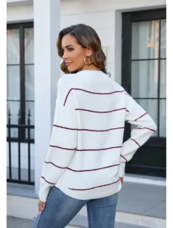 Clearance Women's Sweater Stylish Basic Striped Ribbed Crew Neck Stripe Long Sleeve Long Tops Knit Work Black White Spring Fall Women Pullovers & Tops