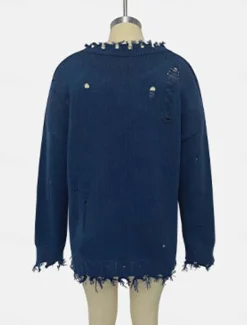 Women's Sweater Stylish Casual Solid Color Crew Neck Print Drop Shoulder Long Sleeve Long Tops Knit Daily Going out Navy Blue Beige Fall Winter Women Pullovers & Tops