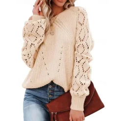 Outlet Women's Sweater Stylish Solid Color Crochet One Shoulder Knitted Half Sleeve Regular Tops Knit Daily White Pink Spring Fall Women Pullovers & Tops