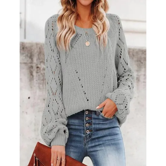 Outlet Women's Sweater Stylish Solid Color Crochet One Shoulder Knitted Half Sleeve Regular Tops Knit Daily White Pink Spring Fall Women Pullovers & Tops
