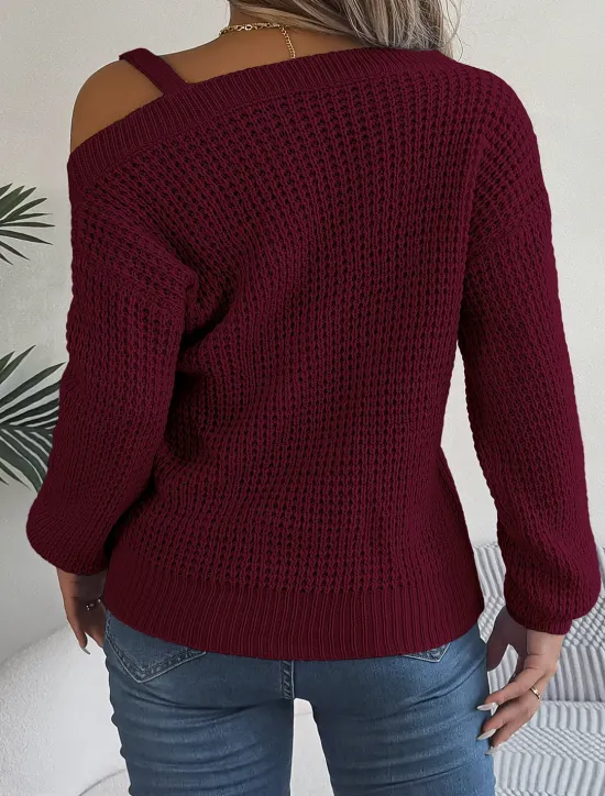 Clearance Women's Sweater Stylish Solid Color Ribbed One Shoulder Cold Shoulder Long Sleeve Regular Tops Knit Daily White Pink Spring Fall Women Pullovers & Tops