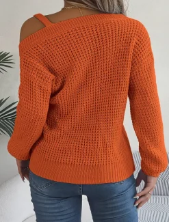 Clearance Women's Sweater Stylish Solid Color Ribbed One Shoulder Cold Shoulder Long Sleeve Regular Tops Knit Daily White Pink Spring Fall Women Pullovers & Tops