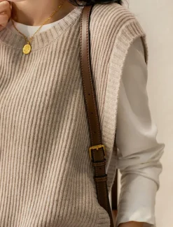 New Women's Sweater Vest Stylish Casual Soft Solid Color Ribbed Crew Neck Buttons Oversized Sleeveless Knit Outdoor Daily Going out Brown Khaki Summer Fall Women Pullovers & Tops
