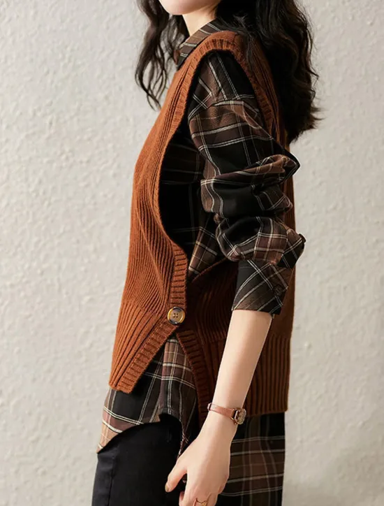 New Women's Sweater Vest Stylish Casual Soft Solid Color Ribbed Crew Neck Buttons Oversized Sleeveless Knit Outdoor Daily Going out Brown Khaki Summer Fall Women Pullovers & Tops