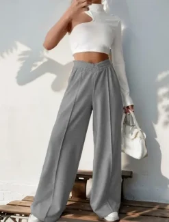 New Women's Sweatpants Chinos Pants Trousers Fashion Streetwear Casual Full Length High Waist Solid Color Elastic Waistband Comfy Soft Comfortable Stretchy Outdoor Street Light Gray Dark Gray Black Women Pants
