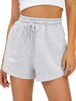Sale Women's Sweatpants Chinos Shorts Fashion Streetwear Casual Full Length High Waist Plain Pocket Elastic Waistband Comfy Soft Comfortable Micro-elastic Outdoor Street Light Gray Black White Pink Summer Women Shorts