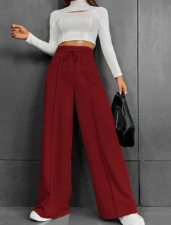 Discount Women's Sweatpants Chinos Fashion Streetwear Basic Full Length High Waist Plain Pocket Elastic Waistband Comfy Soft Comfortable Stretchy Outdoor Street Golden Wine Sky Blue Gray Summer Spring Loose Women Pants
