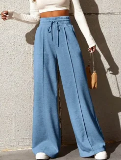Discount Women's Sweatpants Chinos Fashion Streetwear Basic Full Length High Waist Plain Pocket Elastic Waistband Comfy Soft Comfortable Stretchy Outdoor Street Golden Wine Sky Blue Gray Summer Spring Loose Women Pants