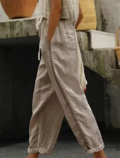 Online Women's Sweatpants Chinos Fashion Streetwear Ankle-Length High Waist Plain Lace Pocket Elastic Waistband Comfy Soft Comfortable Micro-elastic Outdoor Street Black White Khaki Gray Summer Regular Fit Women Pants