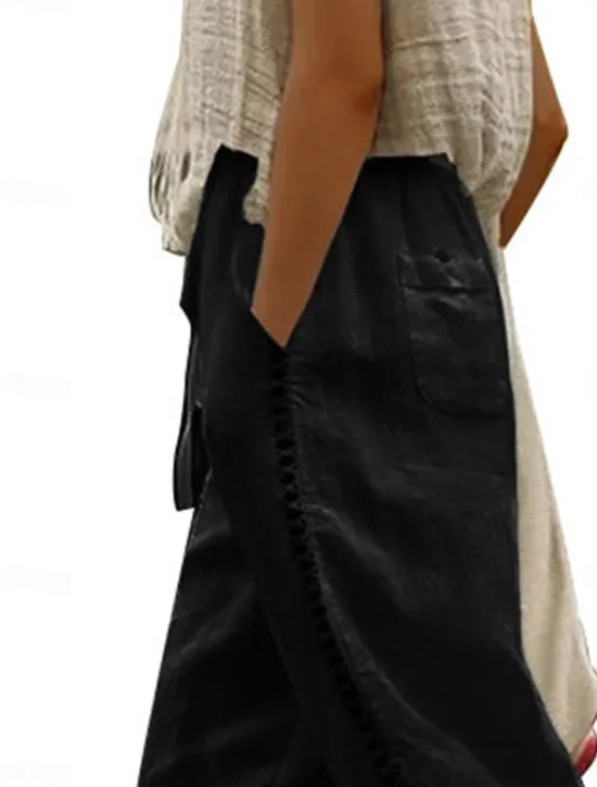 Online Women's Sweatpants Chinos Fashion Streetwear Ankle-Length High Waist Plain Lace Pocket Elastic Waistband Comfy Soft Comfortable Micro-elastic Outdoor Street Black White Khaki Gray Summer Regular Fit Women Pants