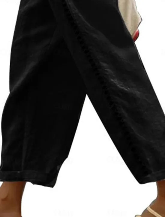 Online Women's Sweatpants Chinos Fashion Streetwear Ankle-Length High Waist Plain Lace Pocket Elastic Waistband Comfy Soft Comfortable Micro-elastic Outdoor Street Black White Khaki Gray Summer Regular Fit Women Pants