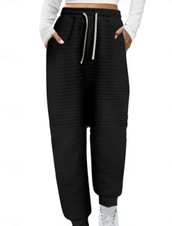 Online Women's Sweatpants Chinos Fashion Streetwear Full Length High Waist Plain Pocket Elastic Waistband Comfy Soft Comfortable Micro-elastic Outdoor Street Wine Black White Gray Spring & Fall Regular Fit Women Pants