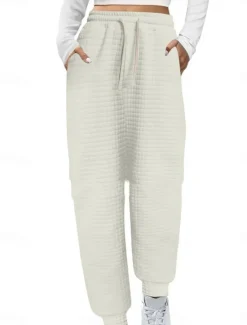 Online Women's Sweatpants Chinos Fashion Streetwear Full Length High Waist Plain Pocket Elastic Waistband Comfy Soft Comfortable Micro-elastic Outdoor Street Wine Black White Gray Spring & Fall Regular Fit Women Pants