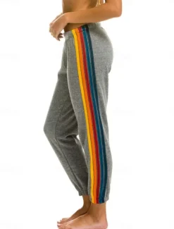 Sale Women's Sweatpants Chinos Vacation Fashion Streetwear Full Length High Waist Striped Patchwork Elastic Waistband Comfy Soft Comfortable Stretchy Outdoor Vacation Street Black Dark Blue Gray Summer Women Women's Sweatpants & Joggers