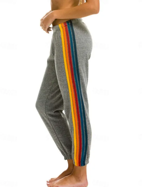 Sale Women's Sweatpants Chinos Vacation Fashion Streetwear Full Length High Waist Striped Patchwork Elastic Waistband Comfy Soft Comfortable Stretchy Outdoor Vacation Street Black Dark Blue Gray Summer Women Women's Sweatpants & Joggers