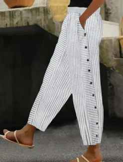 Women's Sweatpants Chinos Fashion Streetwear Full Length Medium Waist Stripe Plain Pocket Elastic Waistband Comfy Soft Comfortable Micro-elastic Outdoor Street rice white Wine Royal Blue Spring Women Pants
