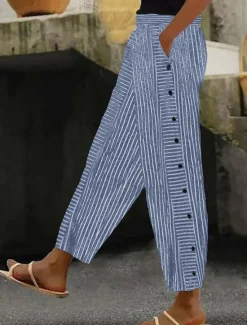 Women's Sweatpants Chinos Fashion Streetwear Full Length Medium Waist Stripe Plain Pocket Elastic Waistband Comfy Soft Comfortable Micro-elastic Outdoor Street rice white Wine Royal Blue Spring Women Pants
