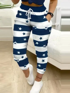 Discount Women's Sweatpants Joggers Chinos Active Casual Athletic Ankle-Length High Waist Star Striped Pocket Drawstring Elastic Waist Breathability Comfortable Micro-elastic Outdoor Sports Daily Wear Dark Women Pants