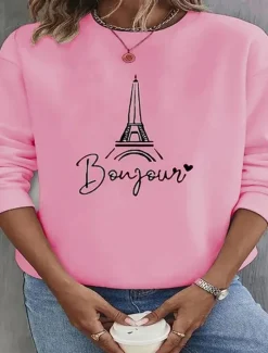 Online Women's Sweatshirt Burgundy Hoodie Pullover 100% Cotton Graphic Letter Street Casual Vintage Basic Round Neck Long Sleeve Top Micro-elastic Fall & Winter Comfrt Breathable Soft Fabric Women Hoodies & Sweatshirts