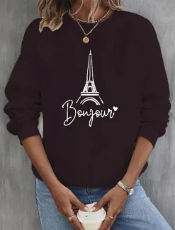 Online Women's Sweatshirt Burgundy Hoodie Pullover 100% Cotton Graphic Letter Street Casual Vintage Basic Round Neck Long Sleeve Top Micro-elastic Fall & Winter Comfrt Breathable Soft Fabric Women Hoodies & Sweatshirts