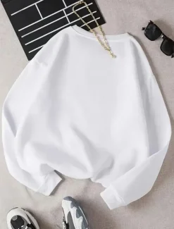 Online Women's Sweatshirt Burgundy Hoodie Pullover 100% Cotton Graphic Letter Street Casual Vintage Basic Round Neck Long Sleeve Top Micro-elastic Fall & Winter Comfrt Breathable Soft Fabric Women Hoodies & Sweatshirts